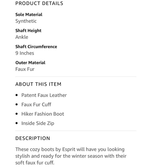 🆕 Esprit Celestin faux patent leather fur lace up fashion boots black - Picture 4 of 11